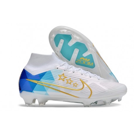 Nike Air Zoom Mercurial Superfly IX Elite Fg Bianco Blu Oro