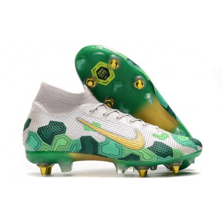Nike Mercurial Superfly 7 Elite SG Pro AC Mbappe Gris Dorado Verde